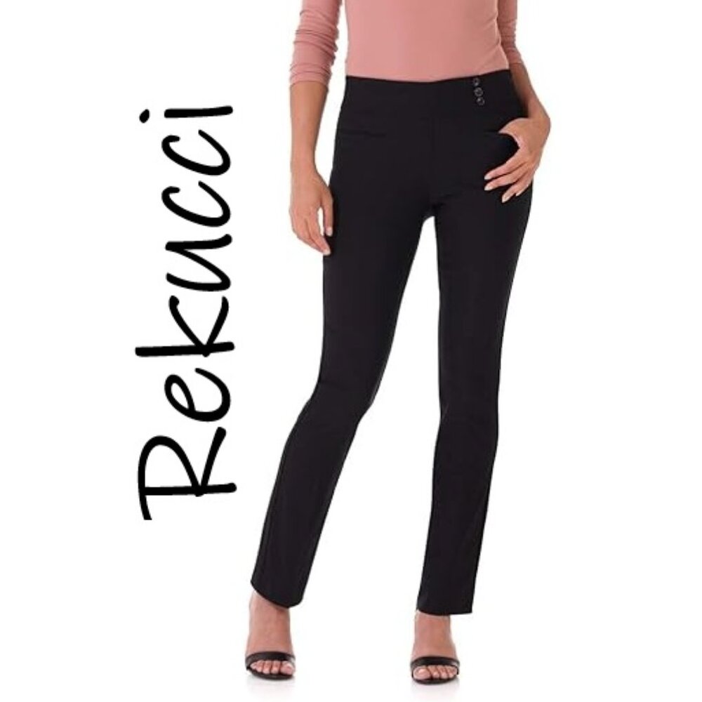 Rekucci Ease Into Comfort Pull-On Straight Leg Pant with Faux Pockets